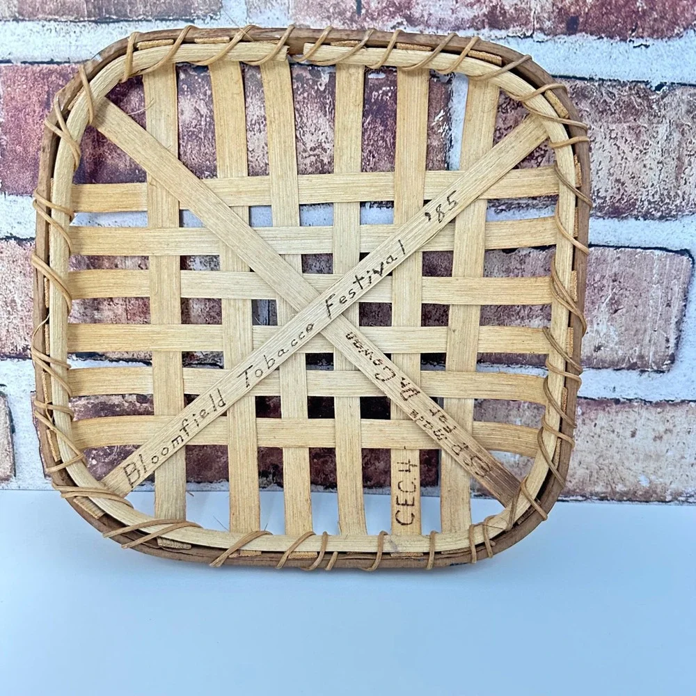 1985 Bloomfield Kentucky Tobacco Festival Hand-Woven Basket - Signed Folk Art 8